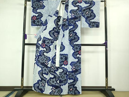 平和屋着物∴極上 夏物 浴衣 有松鳴海絞り 流水花文 綿 逸品 DZAB1051kh5