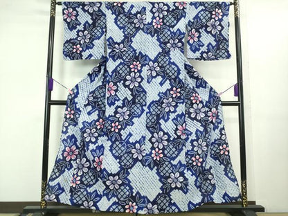 平和屋着物∴極上 夏物 浴衣 有松鳴海絞り 団扇 うちわ 草花文 綿 逸品 DZAB1052kh5