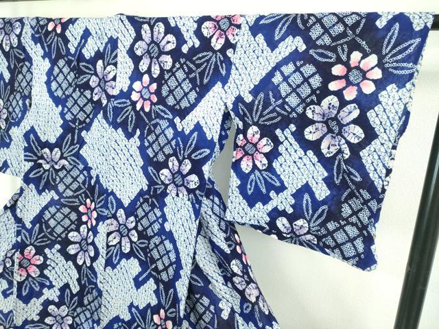 平和屋着物∴極上 夏物 浴衣 有松鳴海絞り 団扇 うちわ 草花文 綿 逸品 DZAB1052kh5