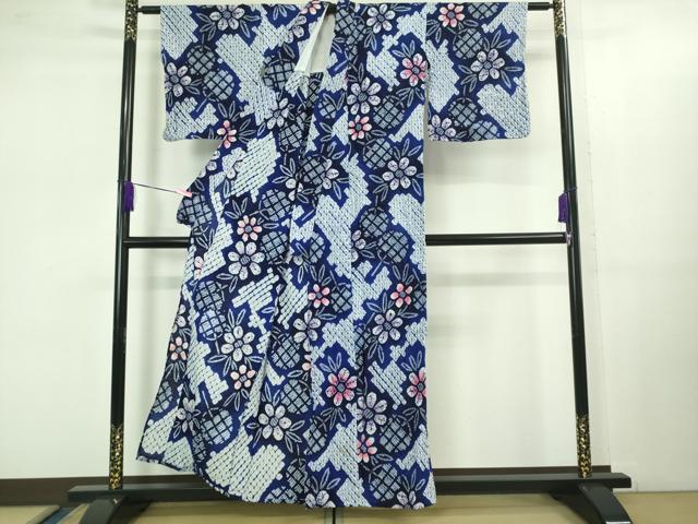 平和屋着物∴極上 夏物 浴衣 有松鳴海絞り 団扇 うちわ 草花文 綿 逸品 DZAB1052kh5