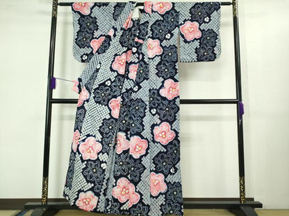 平和屋着物∴極上 夏物 浴衣 有松鳴海絞り 舞花文 綿 逸品 未使用 DZAB1055kh5