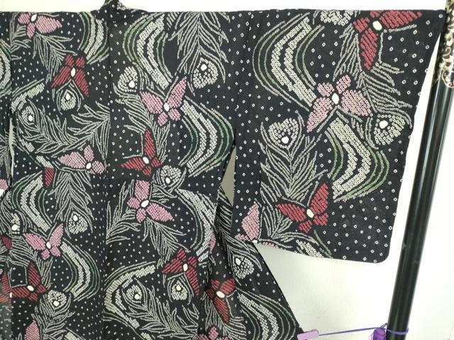 平和屋着物∴極上 夏物 浴衣 有松鳴海絞り 舞蝶文 黒地 綿 逸品 DZAB1056kh5