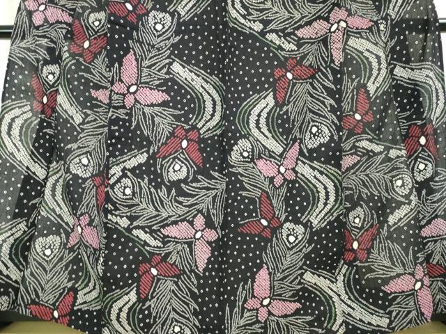 平和屋着物∴極上 夏物 浴衣 有松鳴海絞り 舞蝶文 黒地 綿 逸品 DZAB1056kh5