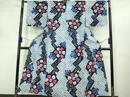 平和屋着物∴極上 夏物 浴衣 有松鳴海絞り 舞花文 綿 逸品 DZAB1057kh5