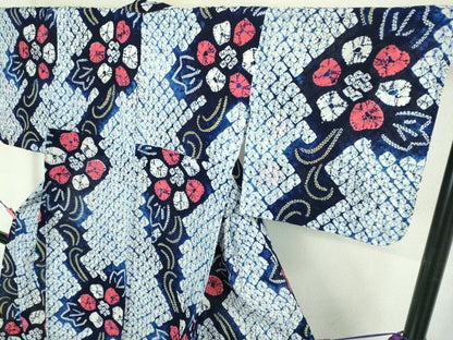 平和屋着物∴極上 夏物 浴衣 有松鳴海絞り 舞花文 綿 逸品 DZAB1057kh5