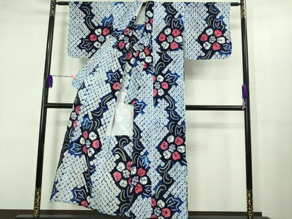 平和屋着物∴極上 夏物 浴衣 有松鳴海絞り 舞花文 綿 逸品 DZAB1057kh5