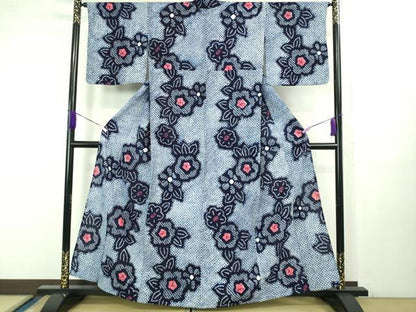 平和屋着物∴極上 夏物 浴衣 有松鳴海絞り 草花文 綿 逸品 DZAB1059kh5