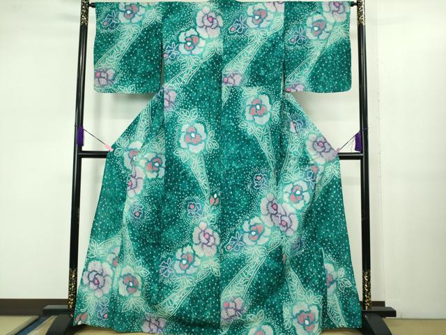 平和屋着物∴極上 夏物 浴衣 有松鳴海絞り 草花文 綿 ロング丈 逸品 DZAB1060kh5
