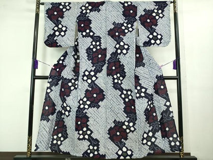 平和屋着物∴極上 夏物 浴衣 有松鳴海絞り 草花文 綿 ロング丈 逸品 DZAB1064kh5