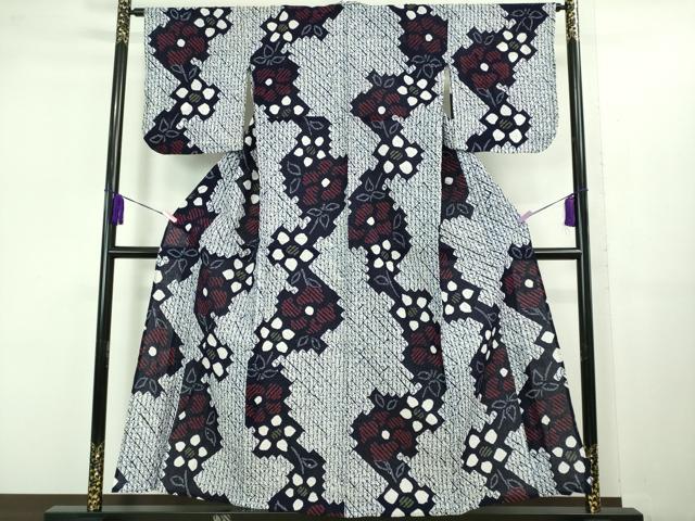 平和屋着物∴極上 夏物 浴衣 有松鳴海絞り 草花文 綿 ロング丈 逸品 DZAB1064kh5