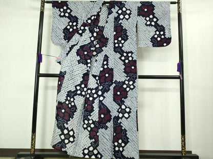 平和屋着物∴極上 夏物 浴衣 有松鳴海絞り 草花文 綿 ロング丈 逸品 DZAB1064kh5