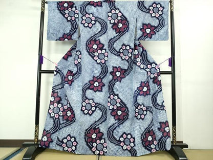 平和屋着物∴極上 夏物 浴衣 有松鳴海絞り 流水花文 綿 逸品 DZAB1065kh5