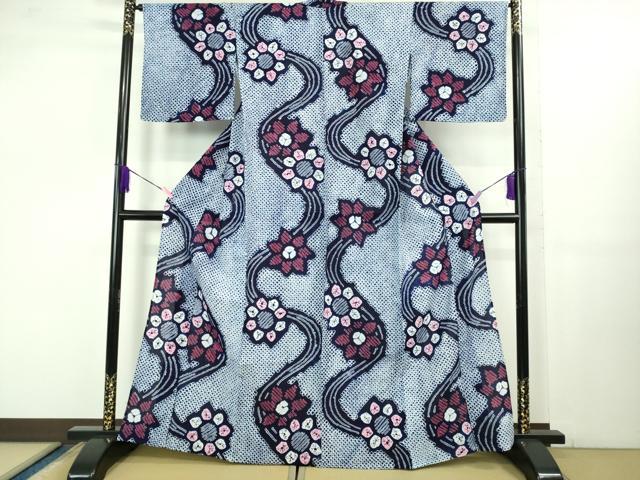 平和屋着物∴極上 夏物 浴衣 有松鳴海絞り 流水花文 綿 逸品 DZAB1065kh5