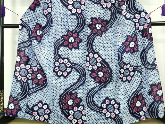平和屋着物∴極上 夏物 浴衣 有松鳴海絞り 流水花文 綿 逸品 DZAB1065kh5