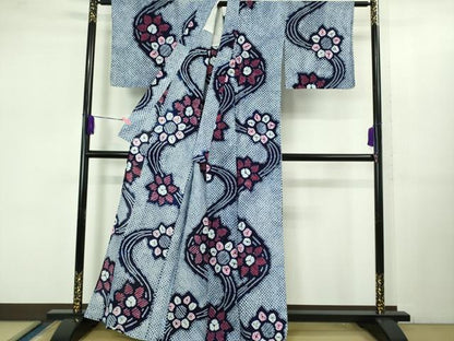 平和屋着物∴極上 夏物 浴衣 有松鳴海絞り 流水花文 綿 逸品 DZAB1065kh5