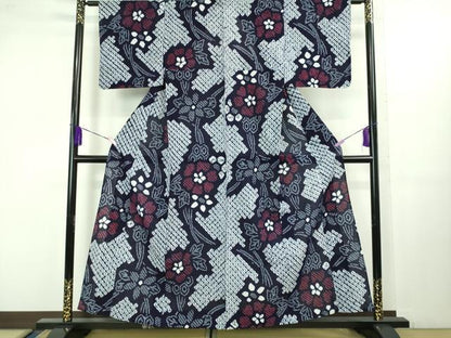 平和屋着物∴極上 夏物 浴衣 有松鳴海絞り 舞花文 綿 逸品 DZAB1066kh5