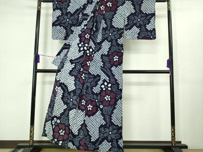 平和屋着物∴極上 夏物 浴衣 有松鳴海絞り 舞花文 綿 逸品 DZAB1066kh5