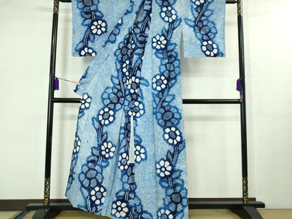平和屋着物∴極上 夏物 浴衣 有松鳴海絞り 舞花文 綿 逸品 DZAB1073kh5
