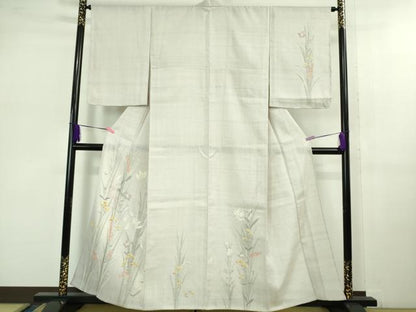 平和屋着物＊極上 夏物 訪問着 生紬 手描き 草花文 桜色地 逸品 未使用 DZAB1103kh5
