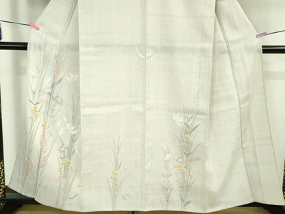 平和屋着物＊極上 夏物 訪問着 生紬 手描き 草花文 桜色地 逸品 未使用 DZAB1103kh5