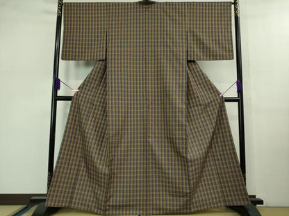 平和屋本店●極上　紬　市松綾織　格子　逸品　DZAB1105kh6