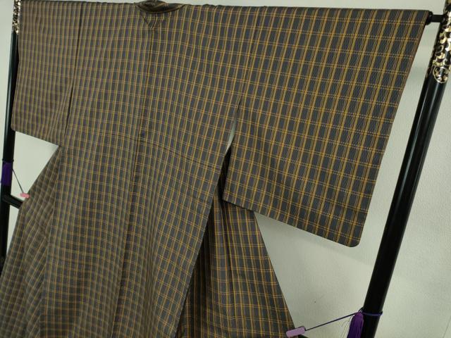 平和屋本店●極上　紬　市松綾織　格子　逸品　DZAB1105kh6