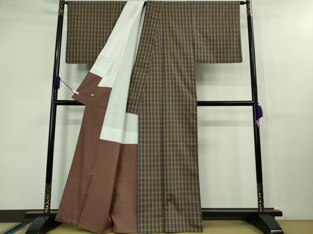 平和屋本店●極上　紬　市松綾織　格子　逸品　DZAB1105kh6