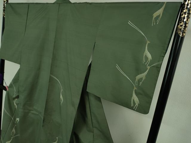 平和屋本店■極上　山口静樹　山口美術織物　訪問着　紬地　釉彩織　鹿　青鈍色地　冊子付き　逸品　DZAB1106kh5