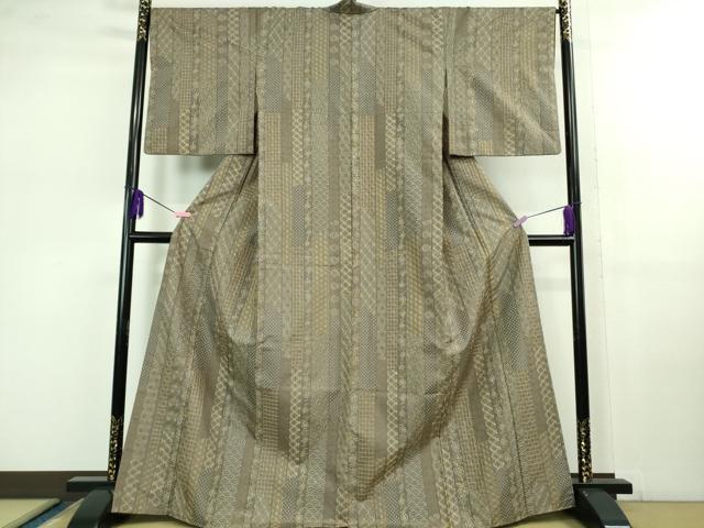 平和屋本店■極上　紬　刺し子　総刺繍　名物裂花間道　煤色地　逸品　DZAB1107kh5