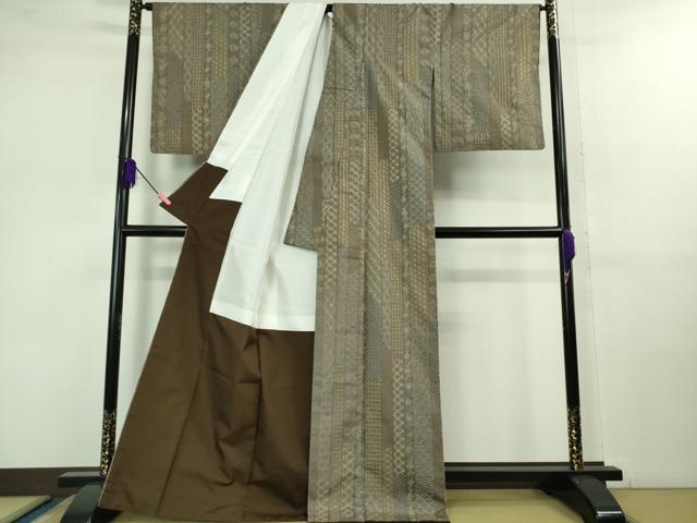 平和屋本店■極上　紬　刺し子　総刺繍　名物裂花間道　煤色地　逸品　DZAB1107kh5