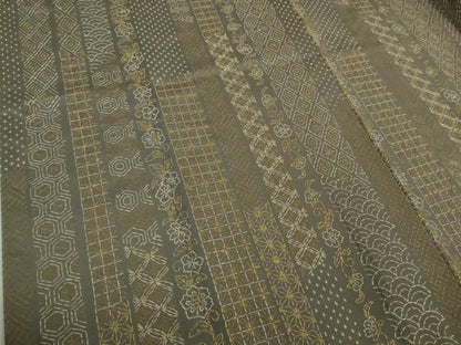 平和屋本店■極上　紬　刺し子　総刺繍　名物裂花間道　煤色地　逸品　DZAB1107kh5