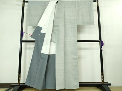 平和屋本店■極上　本場結城紬　重要無形文化財　機織り:中山光枝　色無地　灰青色　井上商事謹製　証紙付き　逸品　DZAB1108kh5