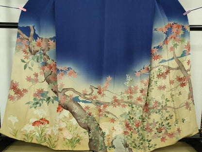 平和屋着物●極上 アンティーク 大正ロマン 色留袖 刺繍 楓菊花文 暈し染め 金彩 逸品 DZAB1113kh5