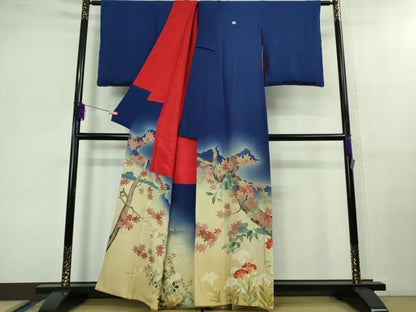 平和屋着物●極上 アンティーク 大正ロマン 色留袖 刺繍 楓菊花文 暈し染め 金彩 逸品 DZAB1113kh5