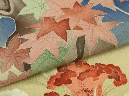 平和屋着物●極上 アンティーク 大正ロマン 色留袖 刺繍 楓菊花文 暈し染め 金彩 逸品 DZAB1113kh5