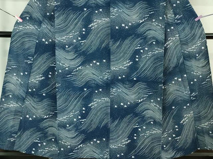平和屋着物∴極上 夏物 竺仙 綿 浴衣 立波に千鳥 逸品 DZAB1116kh5