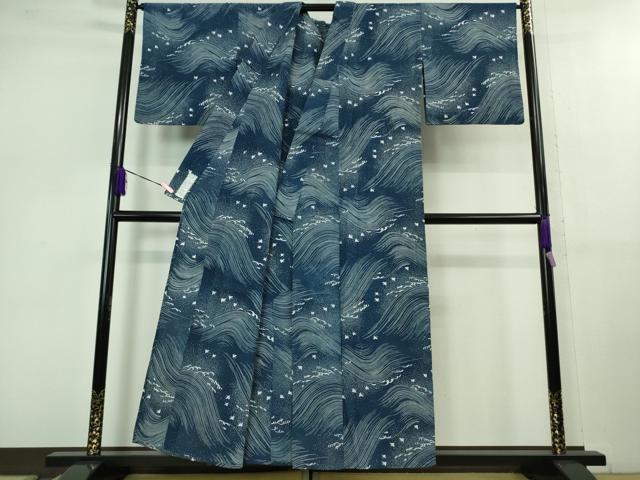 平和屋着物∴極上 夏物 竺仙 綿 浴衣 立波に千鳥 逸品 DZAB1116kh5