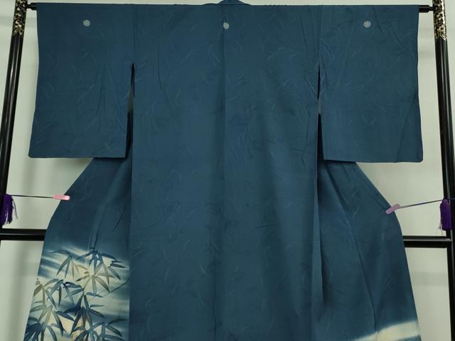 平和屋着物▽極上 アンティーク 大正ロマン 色留袖 単衣 手描き 刺繍 笹竹に雀 暈し染め 逸品 DZAB1118kh5