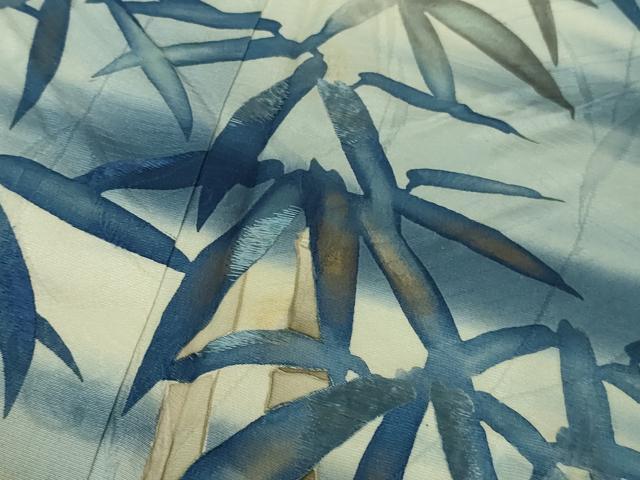 平和屋着物▽極上 アンティーク 大正ロマン 色留袖 単衣 手描き 刺繍 笹竹に雀 暈し染め 逸品 DZAB1118kh5