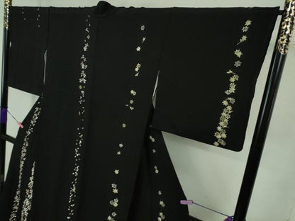 平和屋本店■極上　山口静樹　山口美術織物　訪問着　御衣　錦繍　総刺繍　花間道　黒地　冊子付き　逸品　DZAB1122kh5