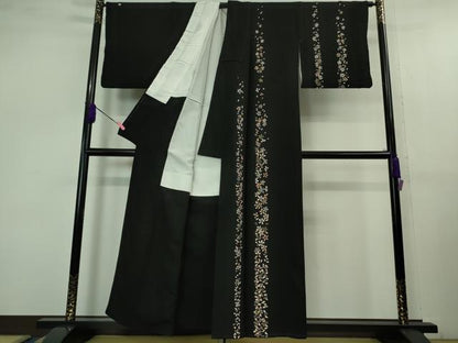 平和屋本店■極上　山口静樹　山口美術織物　訪問着　御衣　錦繍　総刺繍　花間道　黒地　冊子付き　逸品　DZAB1122kh5