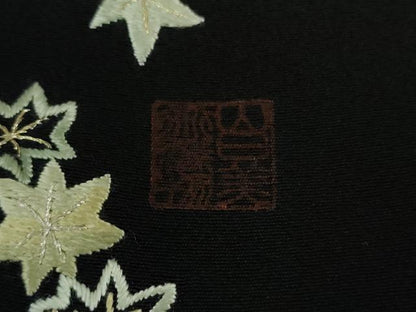 平和屋本店■極上　山口静樹　山口美術織物　訪問着　御衣　錦繍　総刺繍　花間道　黒地　冊子付き　逸品　DZAB1122kh5