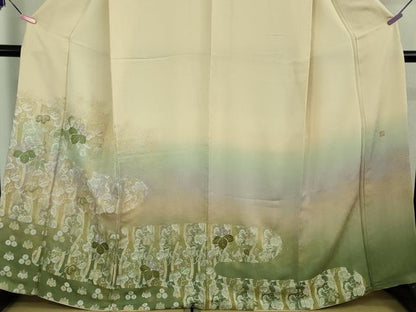 平和屋本店■極上　山口美術織物 皇室 伊勢神宮御用 西陣織 訪問着 錦繍 お召地 立涌桐花文　薄卵色地　暈し染め　金糸　逸品　DZAB1125kh5