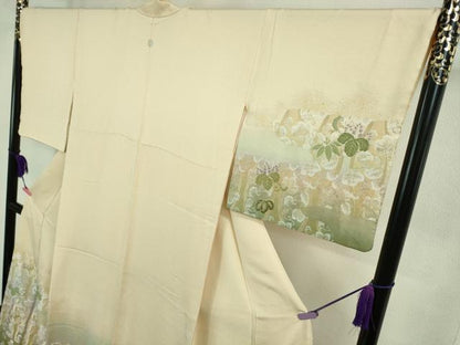 平和屋本店■極上　山口美術織物 皇室 伊勢神宮御用 西陣織 訪問着 錦繍 お召地 立涌桐花文　薄卵色地　暈し染め　金糸　逸品　DZAB1125kh5