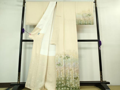 平和屋本店■極上　山口美術織物 皇室 伊勢神宮御用 西陣織 訪問着 錦繍 お召地 立涌桐花文　薄卵色地　暈し染め　金糸　逸品　DZAB1125kh5