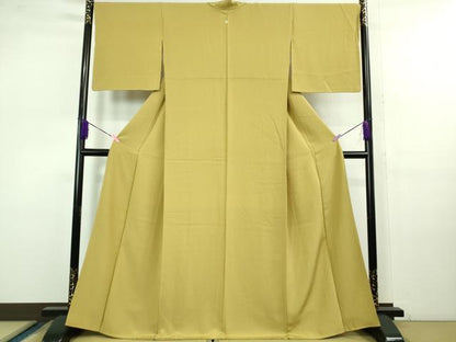 平和屋着物●極上 色無地 芥子色 鬼しぼ縮緬 逸品 DZAB1131kh5