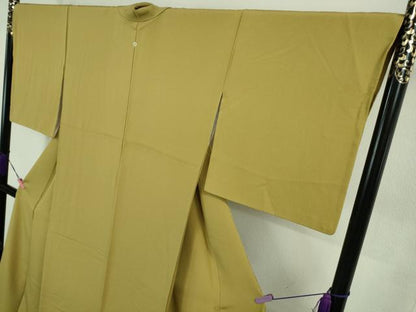 平和屋着物●極上 色無地 芥子色 鬼しぼ縮緬 逸品 DZAB1131kh5