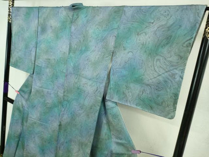 平和屋着物●極上 小紋 墨流し文様 暈し染め ますいわ屋扱い 反端付き 逸品 未使用 DZAB1136kh5