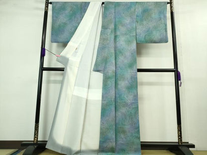 平和屋着物●極上 小紋 墨流し文様 暈し染め ますいわ屋扱い 反端付き 逸品 未使用 DZAB1136kh5