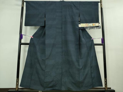平和屋着物▽極上　本塩沢　単衣　110亀甲　横段文　宮田織物謹製　証紙付き　逸品　DZAB8000kh5